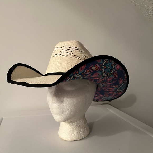 Texas Straw Cowboy hat with added cover design on underside - Picture 1 of 6